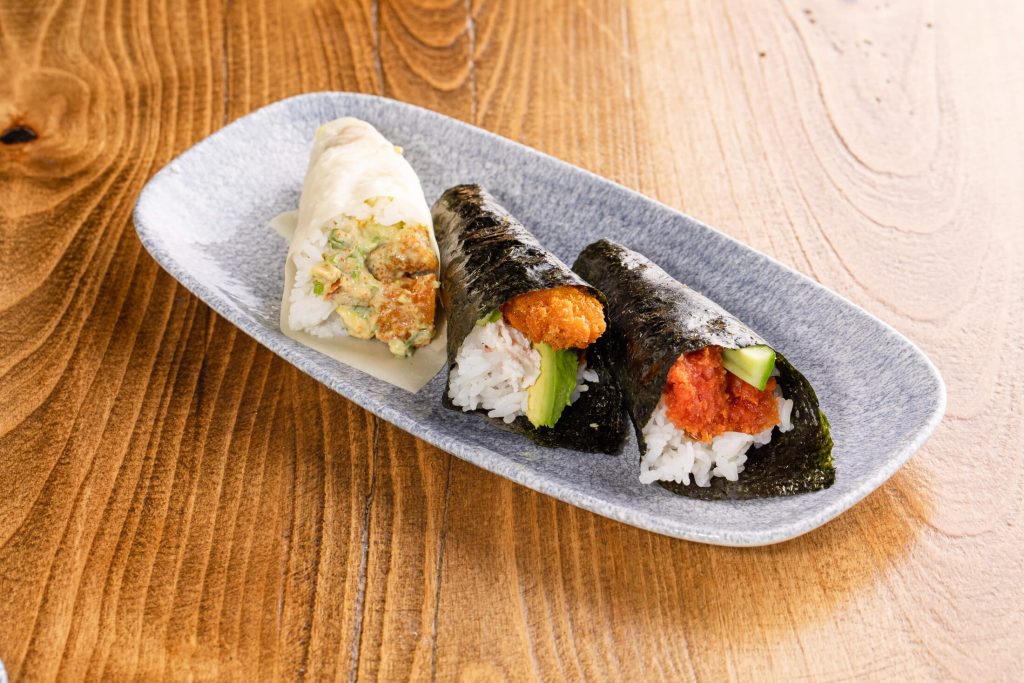 Hand rolls (3): Shrimp Zig Zag, Spicy Tuna and Mikey