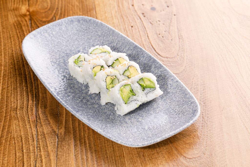 Avocado and cucumber sushi roll
