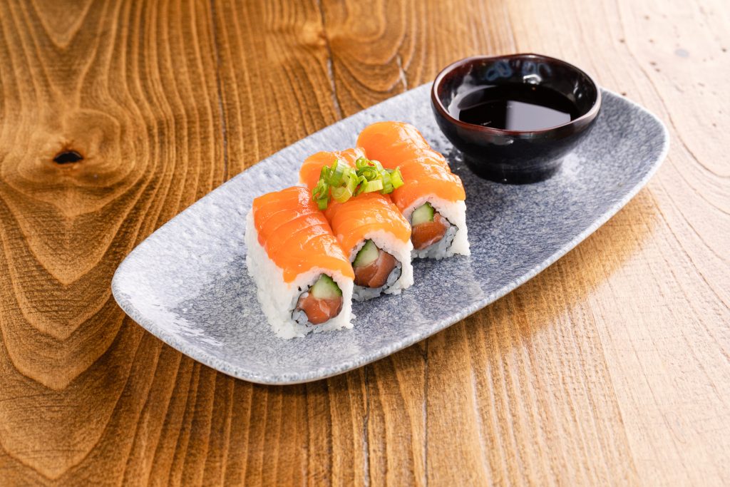 Salmon, cucumber, green onion, ponzu