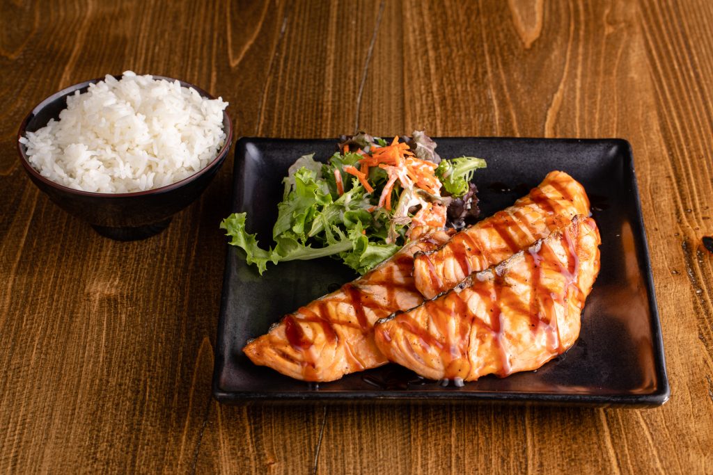 Salmon teriyaki with side of rice