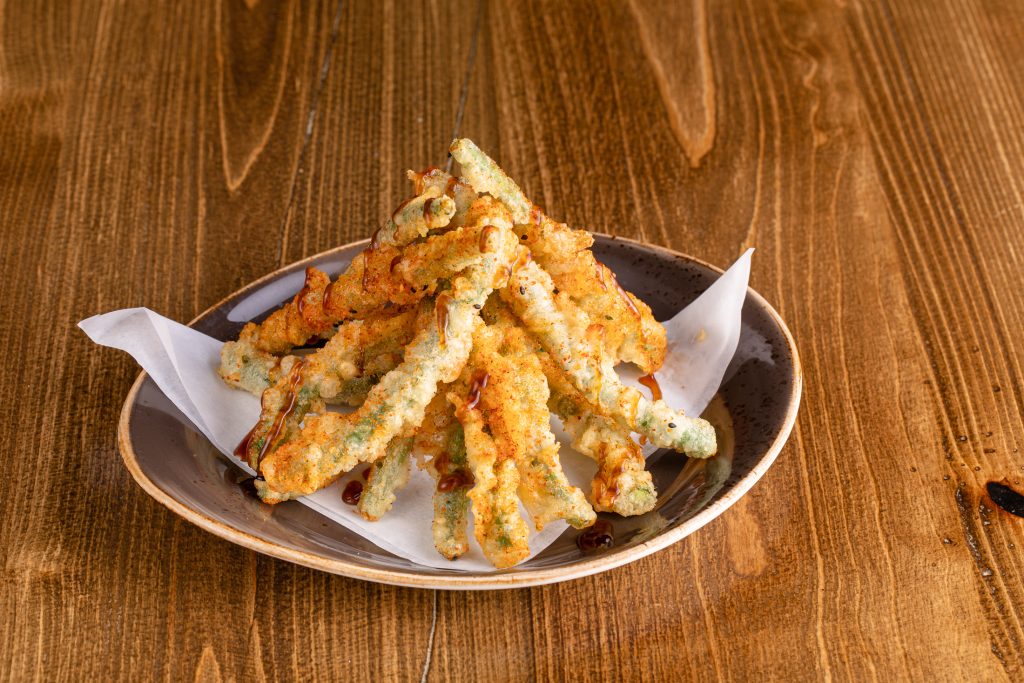 Seriously seasoned tempura green beans, special sauce